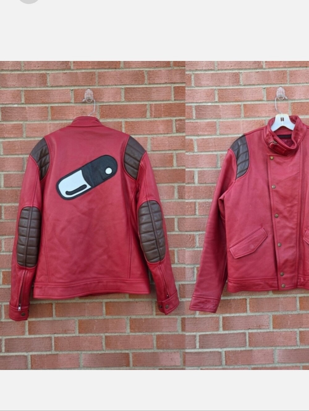 Mens Akira Kaneda Pill Red Leather Vintage Motorcycle Jacket